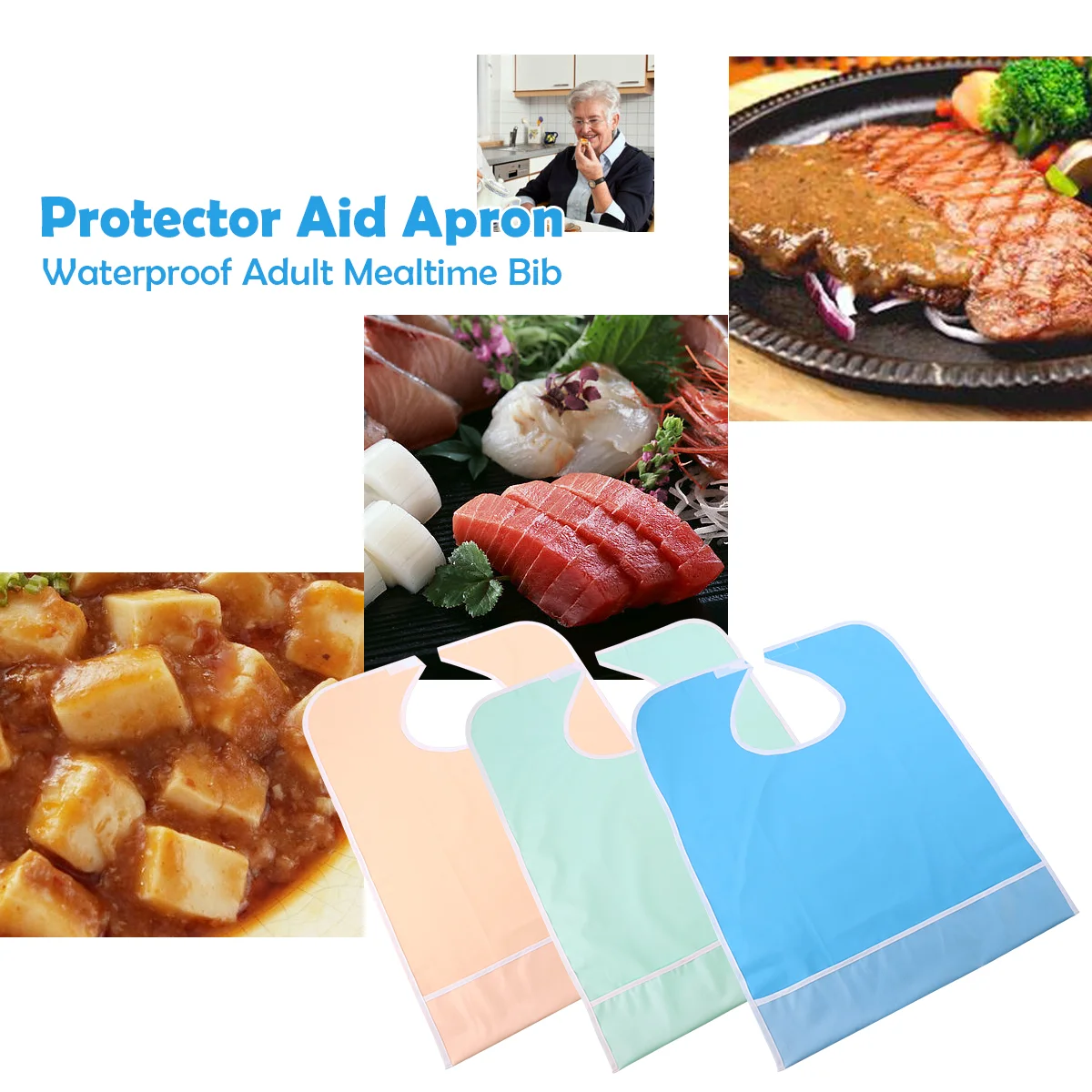 

Bib Adult Mealtime Bibs Protector Waterproof Apron Eating Clothing Aid Set Adults Cloth Feeding The Elderly Patient Absorbent