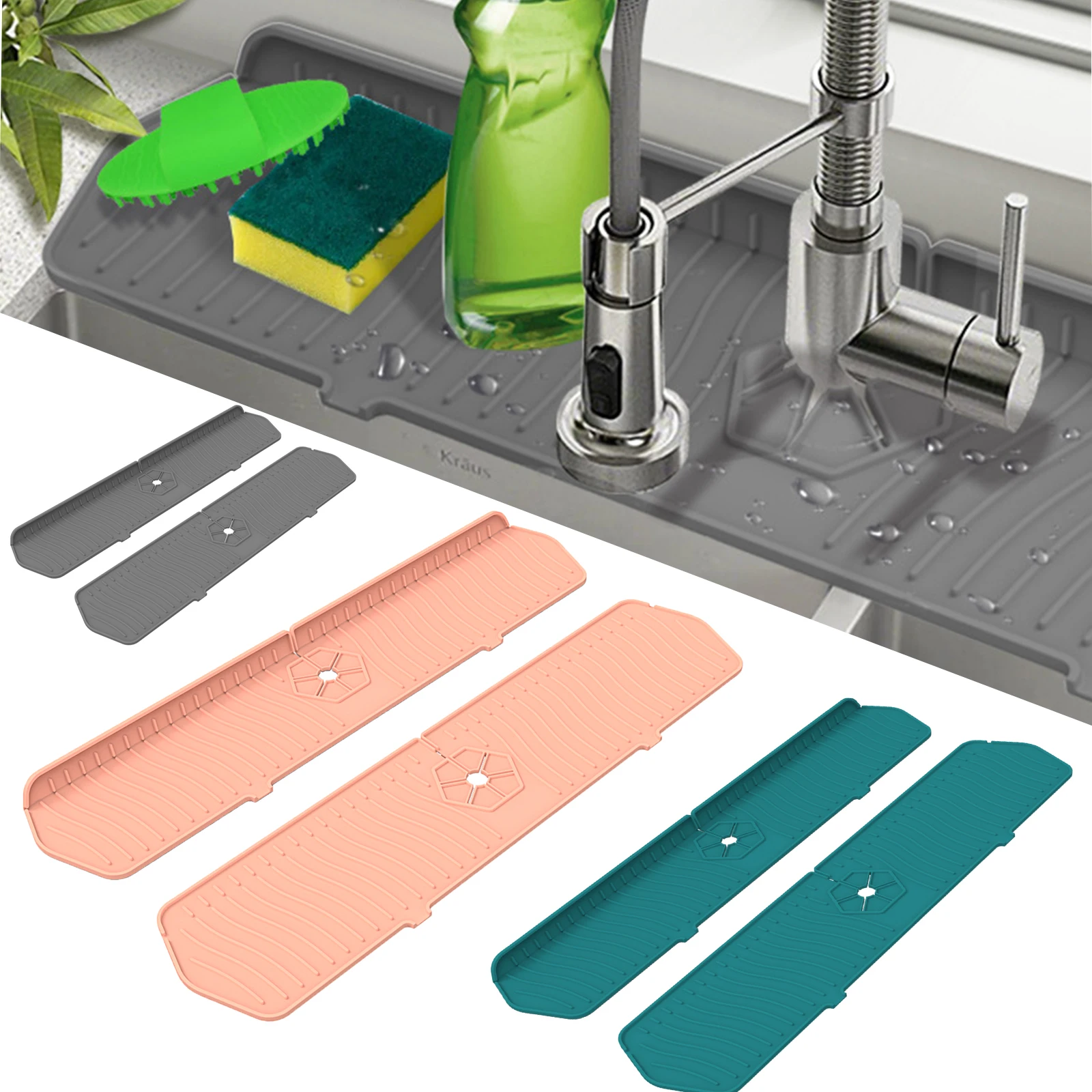 

Silicone Faucet Mat Faucet Water Catcher Mat Kitchen Faucet Sink Splash Guard Sink Draining Pad Behind Faucet Drip Protector