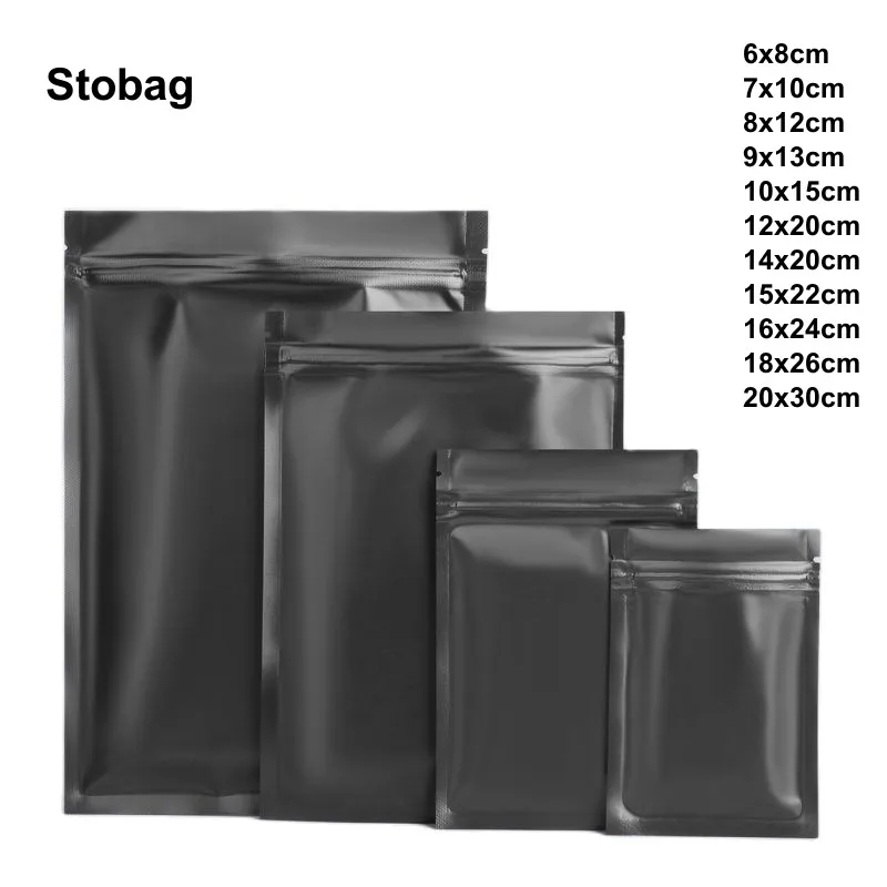 

StoBag 100pcs Black Frosted Food Packaging Ziplock Bag Sealed Candy Storage for Tea Nuts Beans Snack Oatmeal Resealable Pouches
