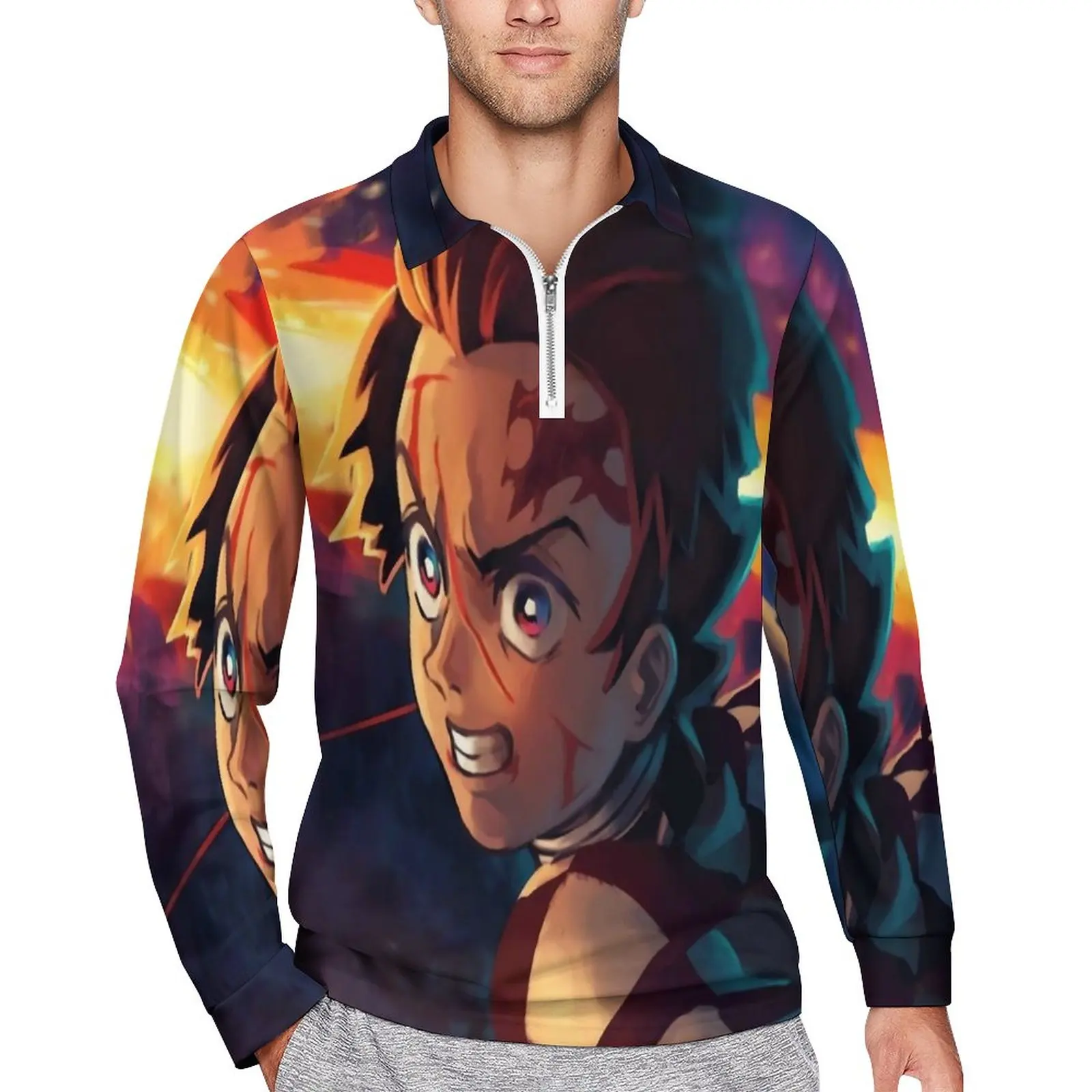 

Demon Slayer Casual T-Shirts Kimetsu No Yaiba Anime Polo Shirt Street Style Shirt Autumn Long Sleeve Pattern Clothing Big Size