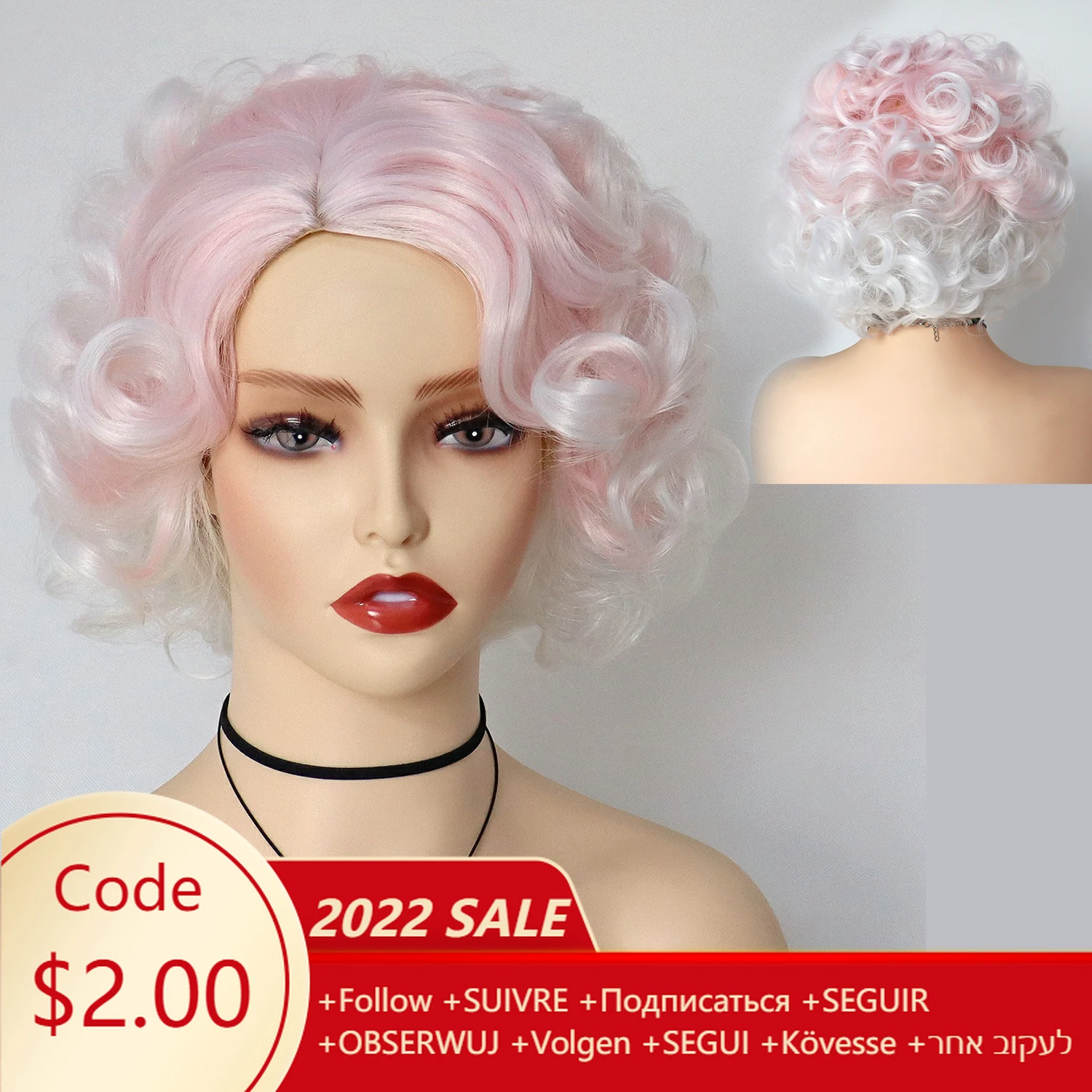 

GNIMEGIL Synthetic Short Curly Wig Ombre Light Pink Waving Hair Cosplay Wig for Pretty Girl Fluffy Costume Party Wigs Purple Wig