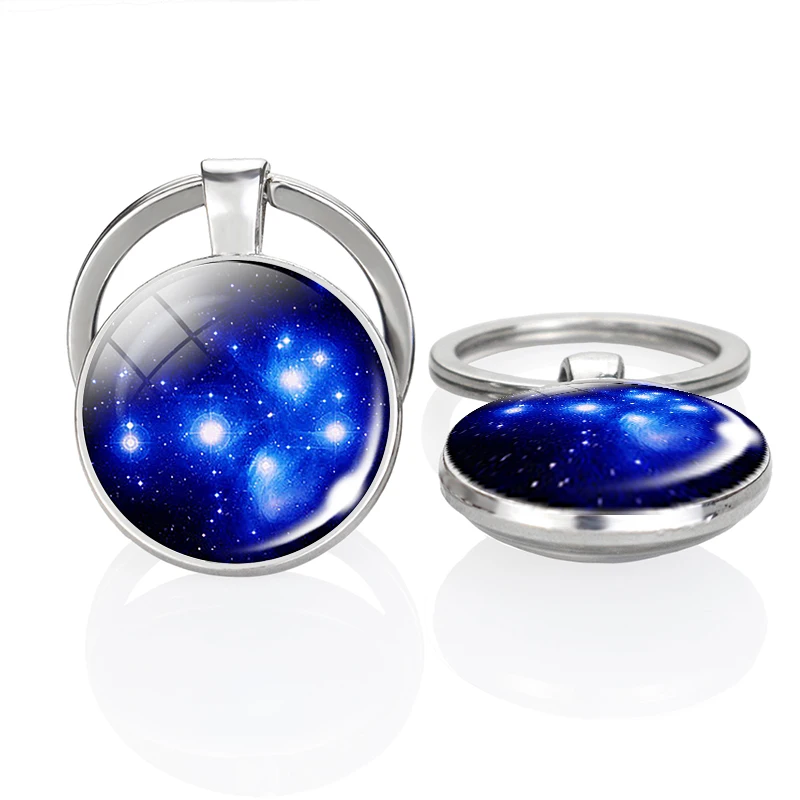 

Pleiades Star Cluster Double Side Glass Key Chain Astronomy Keychain Universe Space Pendant Car Keyring