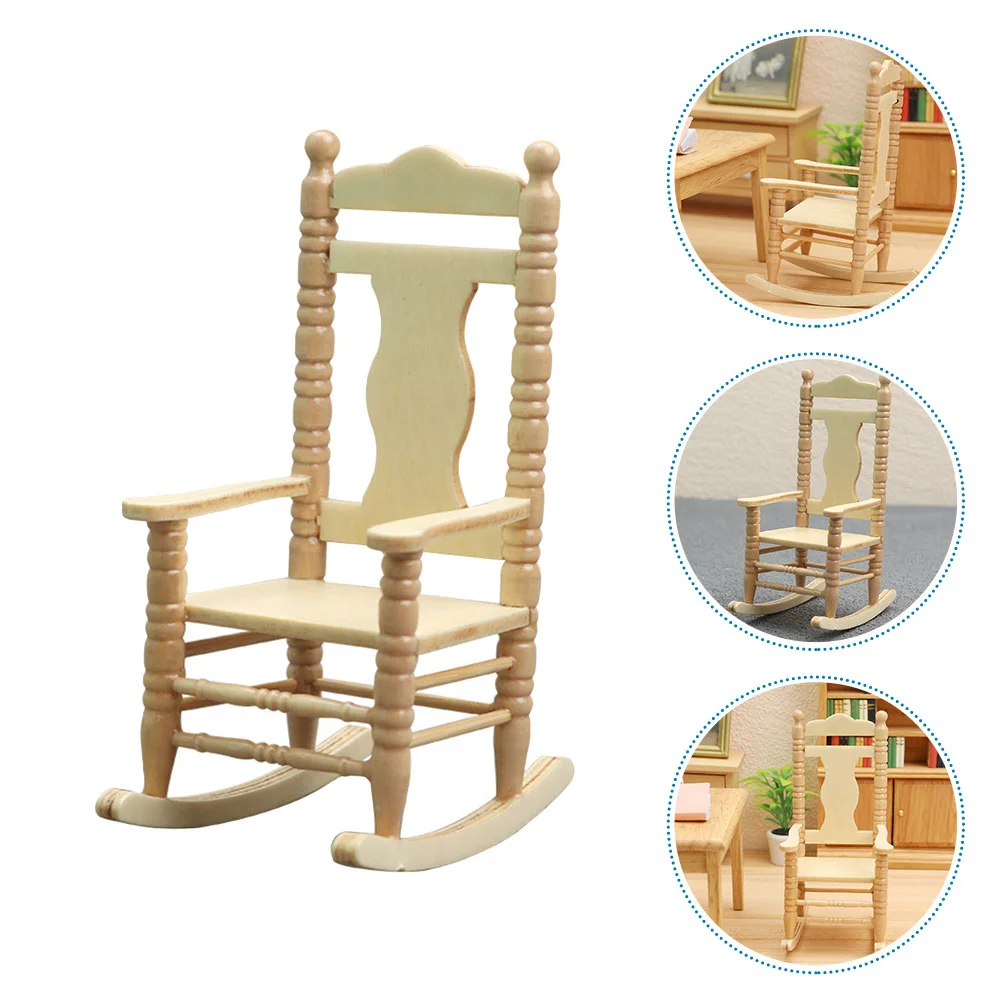 

House Rocking Chair Mini Wooden Furniture Decorative Playsets Miniature Model