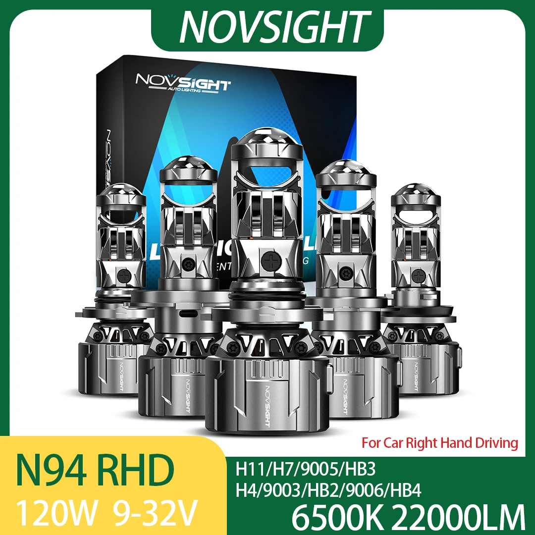 Фото NOVSIGHT N94 RHD LED фара для автомобилей с правым рулем H4 H7 H11 9003 9005 9006 6500K 120W LED автомобильные противотуманные фары. №1