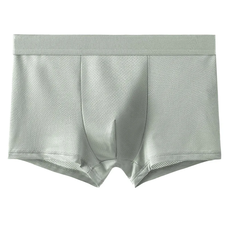 Men Ice Silk Underwear Summer Mesh Breathable Antibacterial Oversize Traceless Hole Soft Boxer