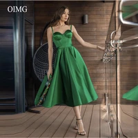 oimg simple green satin a line evening party dresses spaghetti straps sweetheart tea length prom gown formal dress plus size