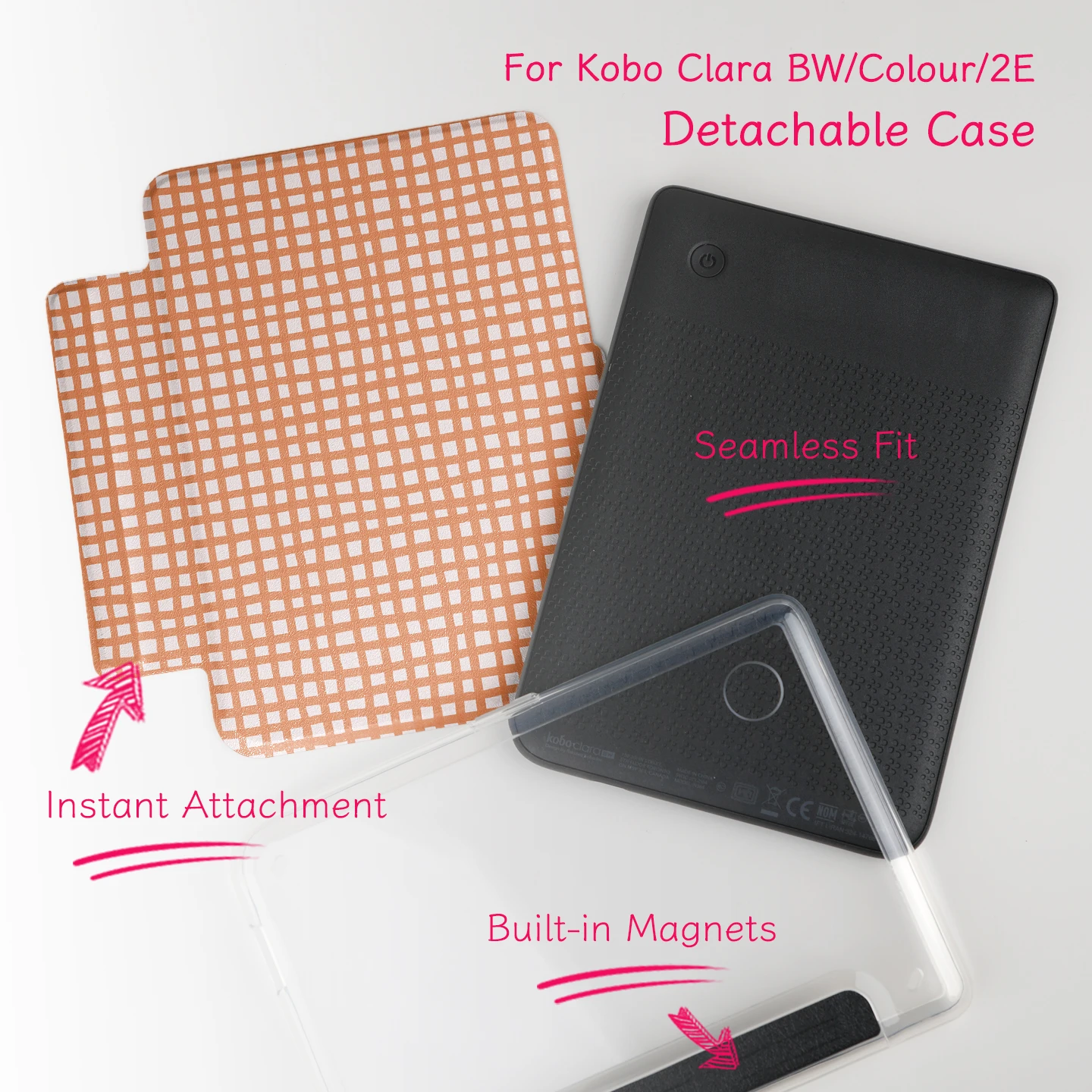 Фото Магнитный съемный чехол Murmelo 2-в-1 для Kobo Clara Colour BW 2E Classic Striped Smart Folio, тонкий, легкий, с функцией автоматического пробуждения №1