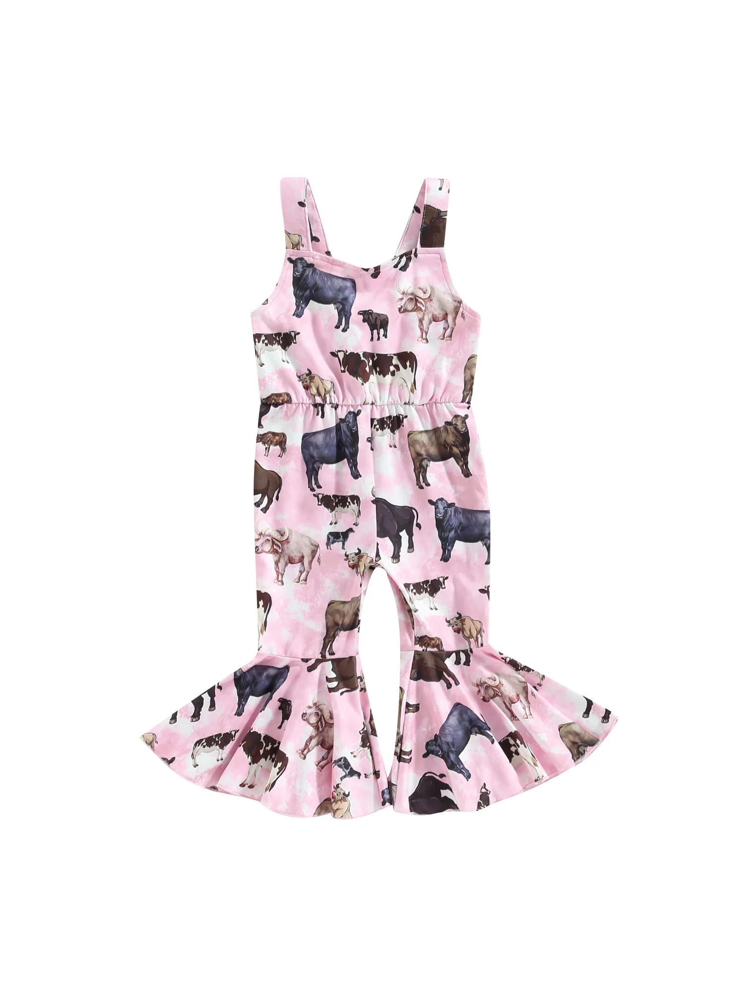

Wilcliar Baby Toddler Kid Girls Jumpsuit Sleeveless Rompers Infant Girls Cow Print Summer Long Flare Pants Party Playsuits