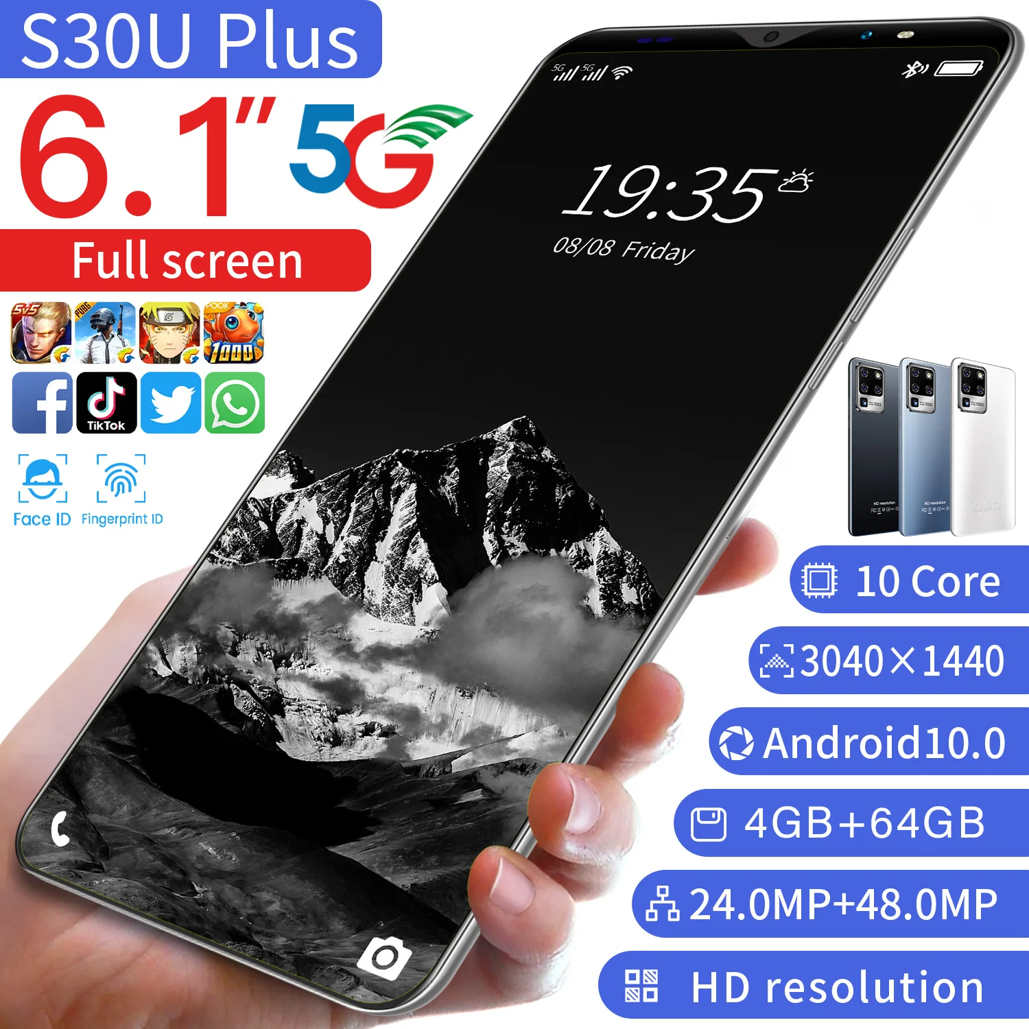 2022 New S30U Plus Global Version Smartphone Android 10.0 Phone 10 Core 24+48MP 4+64GB Phone 6.1 Inch 4G 5G Dual SIM Phone zeblaze thor 4 dual 4g smartwatch phone 1 4 inch