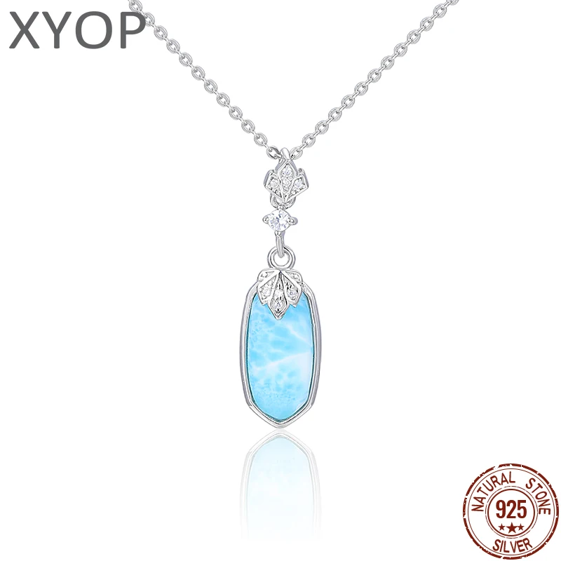 

XYOP 925 Sterling Silver Rounded And Styled Natural Larimar Necklace Jewelry For A Personal Party