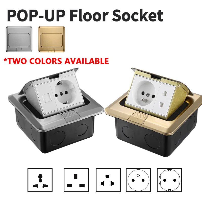 

EU/FR/US/UK/Universal Pop Up Floor Electrical Outlet Recessed Hidden Countertop Socket Floor Outlet Covers Box for Home Office