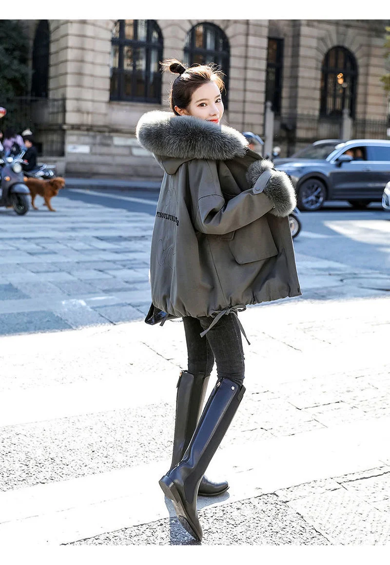 Faux Lamb Wool Coats Long Sleeve Hooded Zipper Short Fur Coat Women Outwear Solid Green Winter Thick Jackets High Quality Trench