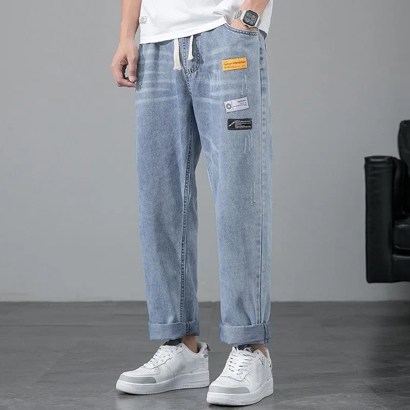 Men's Jeans Loose Straight Denim Pants Summer 2022 New Elastic Waist Casual Versatile Thin Trouser Male Bottoms Plus Size S-3XL