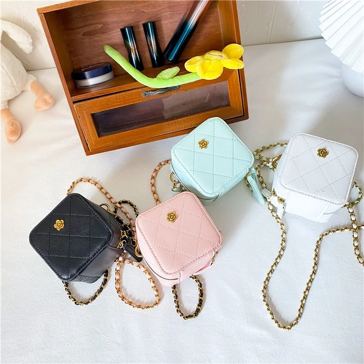 Little Girls Flower Mini Messenger Bags Fashion New Children Small Square Box Flower Shoulder Bag with Chain Drop Shipping Hot