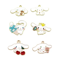 10pcs multi style cute big eared dog alloy drip oil diy cartoon necklace earrings charms for jewelry making cartoon wholesale