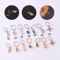 1pc colorful zircon dinosaur dangle earrings for women fashion jewelry stainless steel round cartilage piercing earring gift