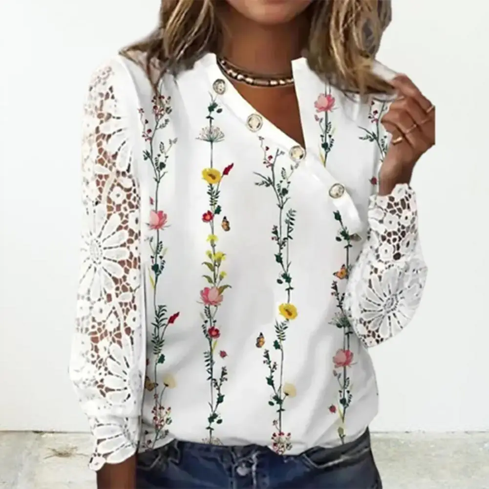 

Lace Top Button Placket Spring Top Comfortable Spring Top Lace Panel Top