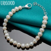925 sterling silver 8mm pearl chain bracelet for women men party engagement wedding fashion jewelry