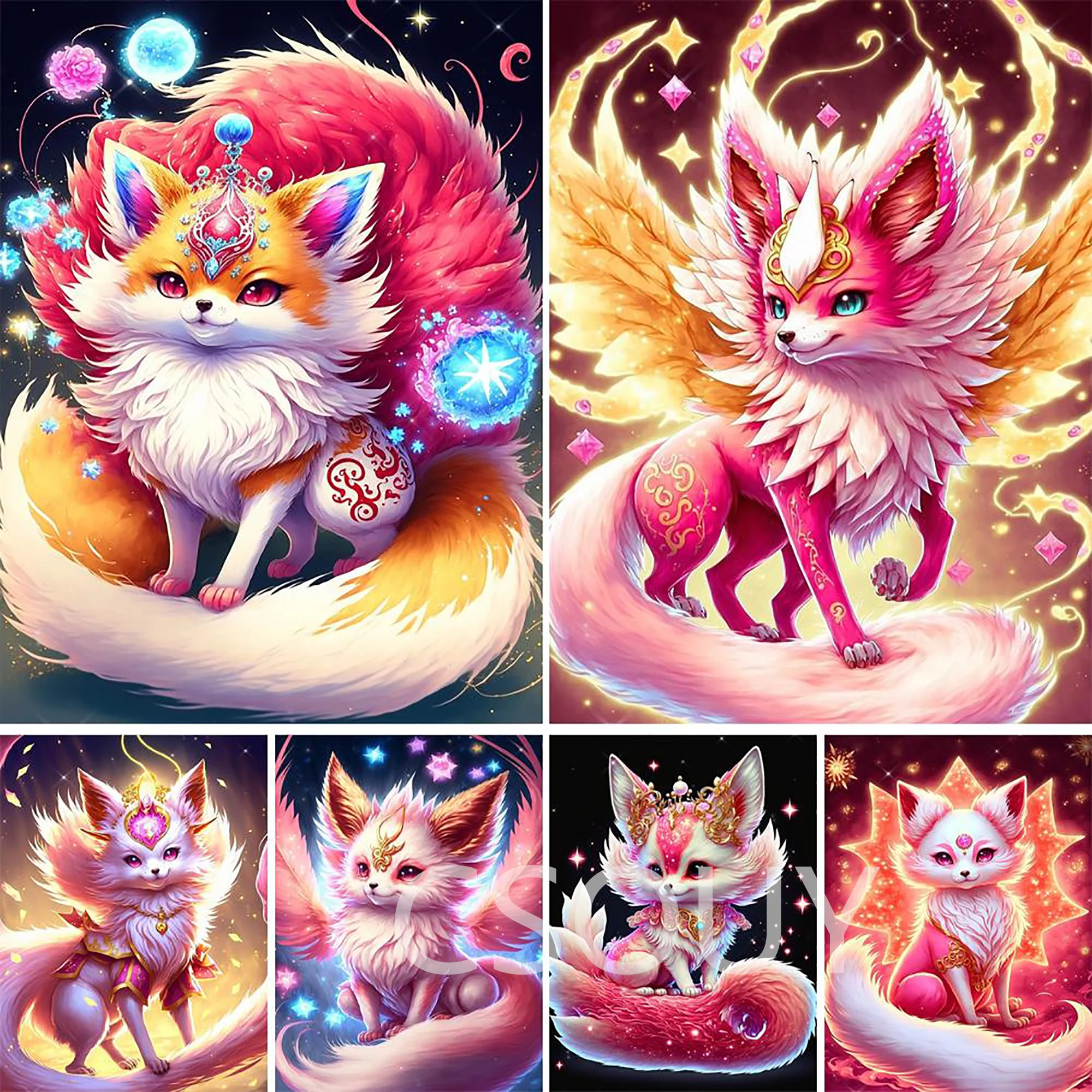 Розовая лиса 100% Фея пыль-полная квадратная Алмазная картина вышивка крестиком