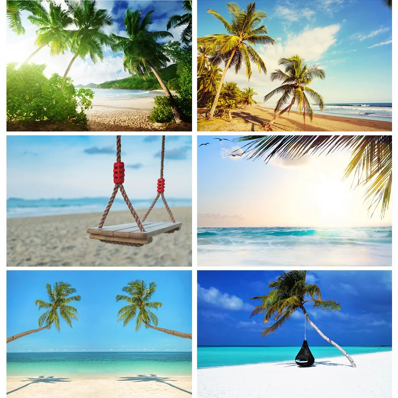 SHUOZHIKE Summer Tropical Sea Beach Palms Tree Photography Background Scenic Photo Backdrops Photograph Studio Props HJK-03