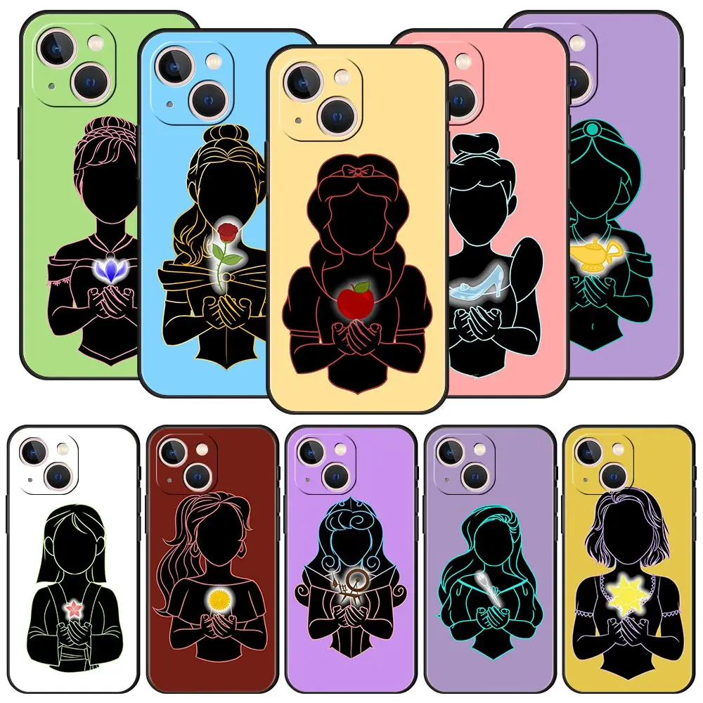 

Disney Princess Silhouette Luxury Phone Case For iPhone 13 14 Mmini 11 12 Pro Max 7 8 Plus SE X XR XS Black Cover Fundas Shell