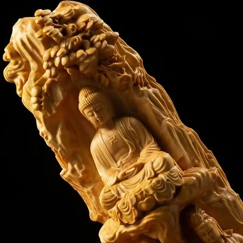 Резьба по дереву статуэтка Будды трех святых декор для комнаты Статуэтка из