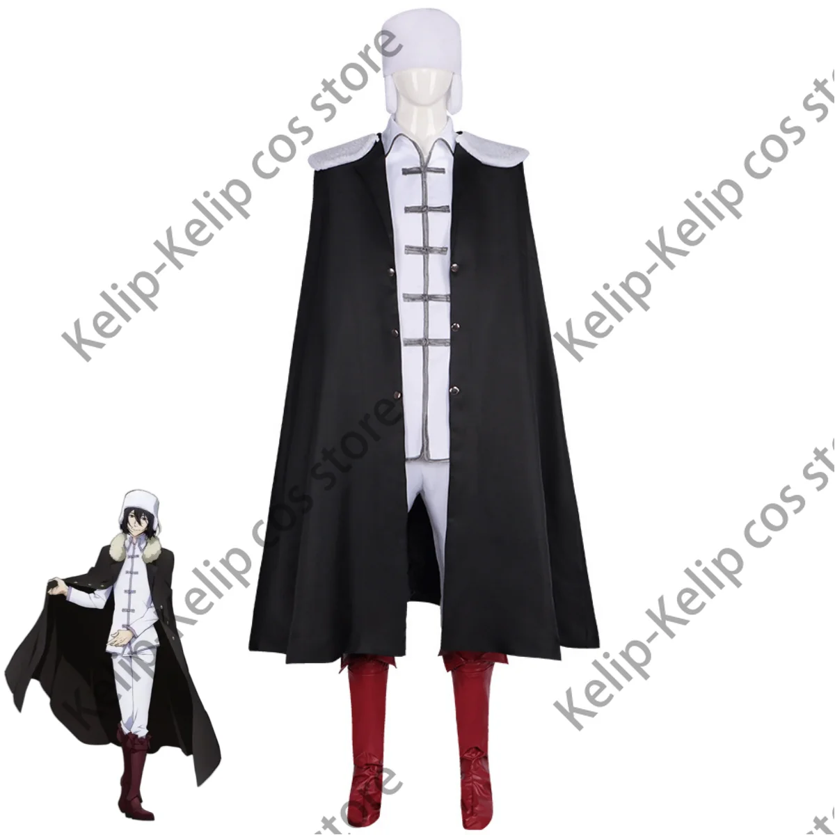 Индивидуальный аниме Бунго Бродячие собаки Федор Косплей Костюм Черный меховой