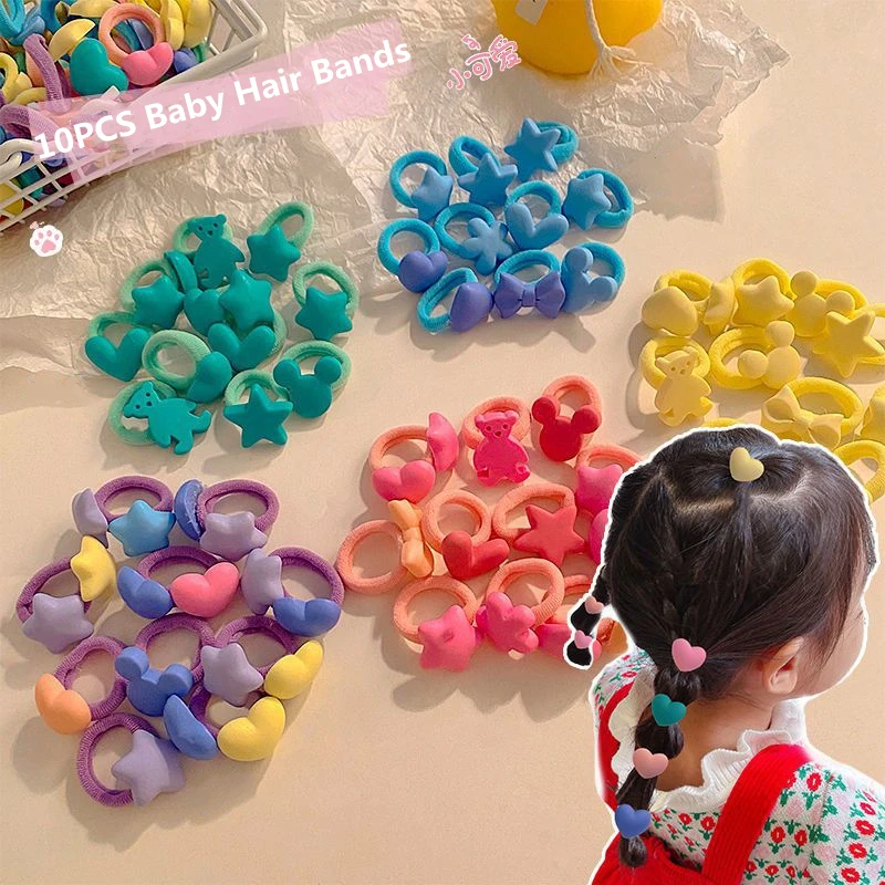 

10PCS Candy Color Heart Bow Cute Girls Elastic Hair Ties Baby Small Hairbands Soft Cotton Ponytail Holder Hair Accessoires