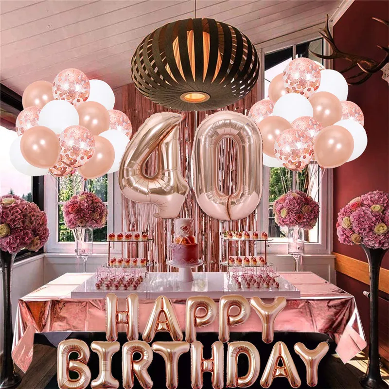 Happy Birthday 30 40 50 60 Years Old Rose Gold Aluminum Film Digital Balloon Set Bachelor Party Anniversary Party Decoration