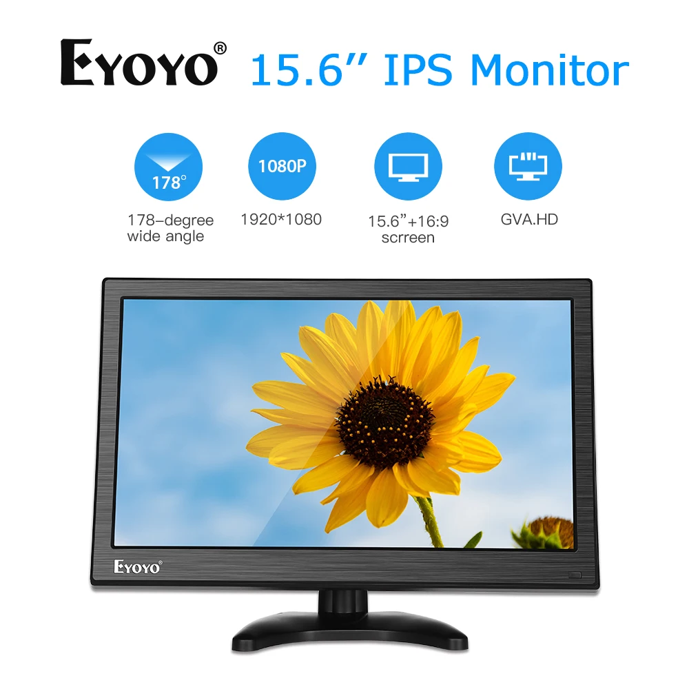 

Eyoyo 15,6 ''IPS экран монитор HDMI Дисплей 1920x1080 с AV/VGA/BNC/USB HDMI вход 178 ° вид ПК монитор для CCTV