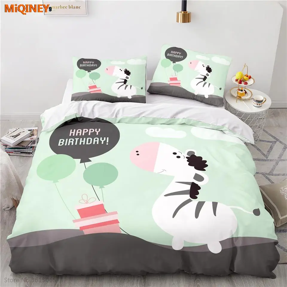 

MiQINEY Cartoon 3d Lovely Zebra Printed Bedding Set Bed Linen Children Bedclothes Duvet Cover Sets Twin Full Queen King Size