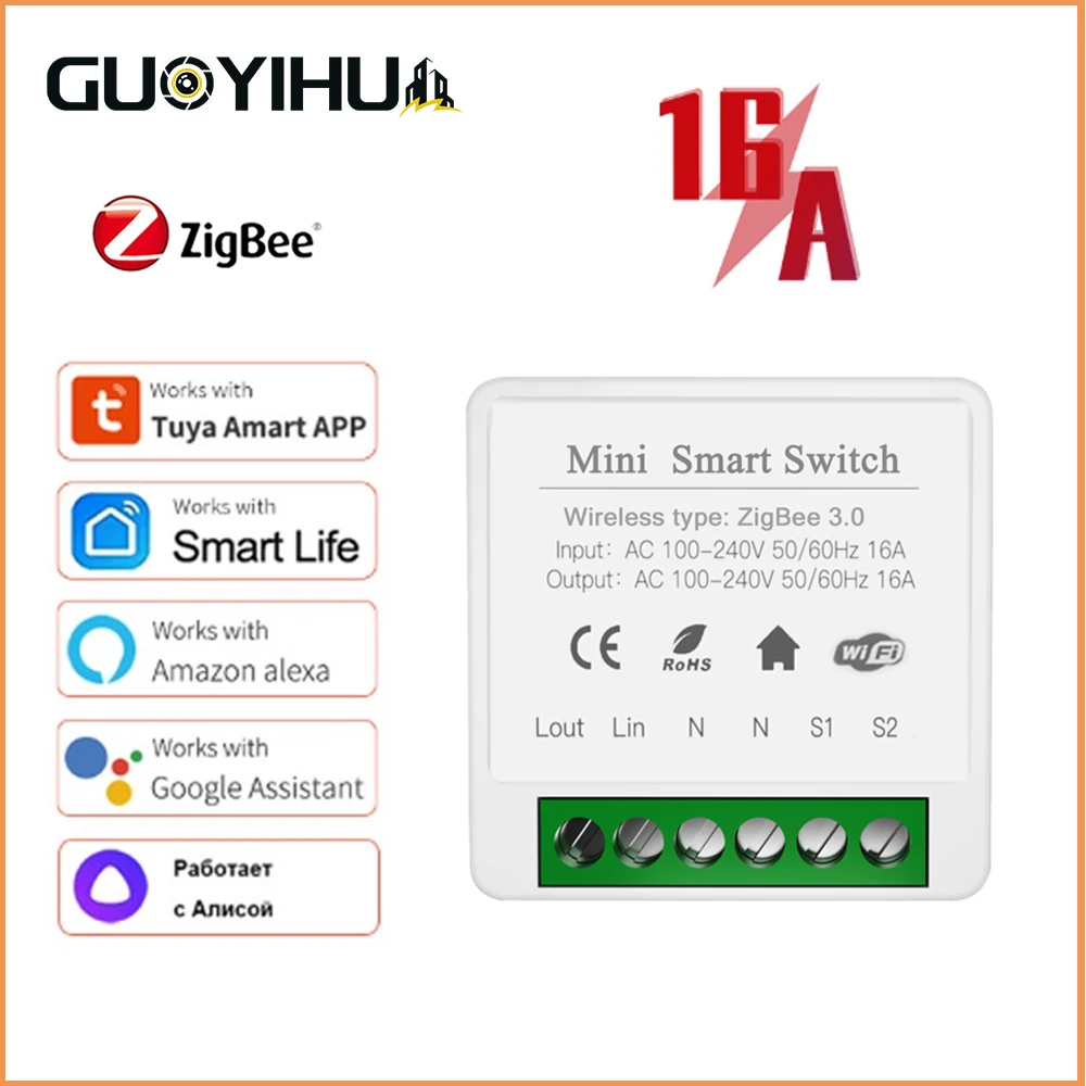 

Умный мини-выключатель Tuya Zigbee, 10 А 16 А, Модуль Автоматизации умного дома с поддержкой голосового управления Яндекс-Алисы, Alexa, Google Home