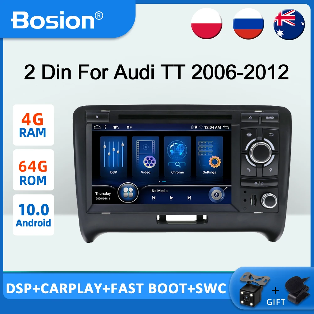 

Bosion Android 10 DSP 4 + 64G Автомобильный мультимедийный плеер для AUDI TT MK2 2006-2014 TDA7850 встроенный Carplay Bluetooth 5,0 DAB GPS радио