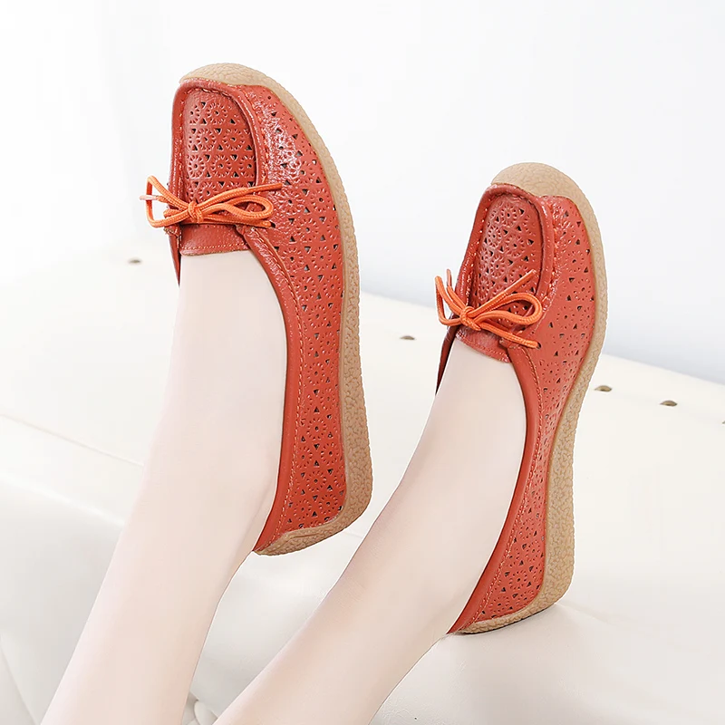 

Women Shoes Moccasins Women Flats Loafers Genuine Leather Female Shoes Slip on Ballet Bowtie Women's Shoes zapatos mujer