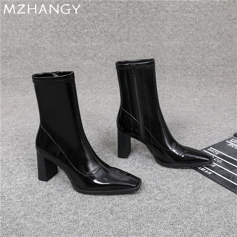 Женские зимние ботильоны кожаные ботинки на высоком каблуке модная пикантная