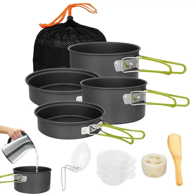 

Outdoor Camping Pot Set Lightweight Backpacking Pots And Pans 10pcs Outdoor Portable Cookware Mess Kit Camping Hiking Picnic