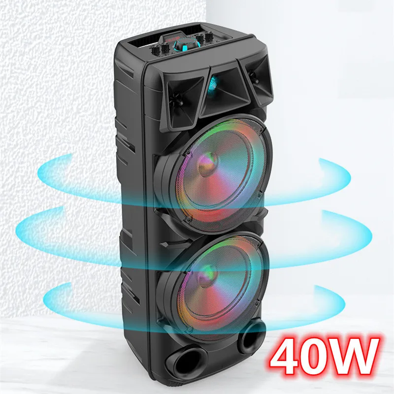 8 Inch Dual Speaker Wireless Bluetooth Speaker 40W High Power Sound Box with Microphone Color Lighting Music Center TWS Boombox