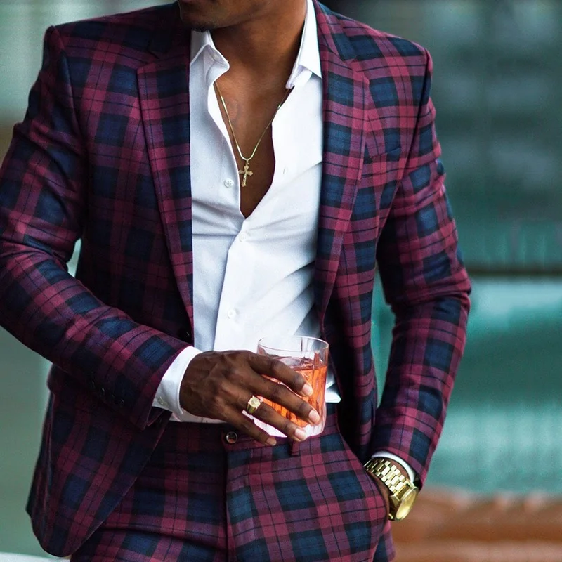 

Men Blazer Slim Fit 2021 Autumn European and American Style Lapel Plaid Casual Suit Jacket Fashion Men's Clothing
