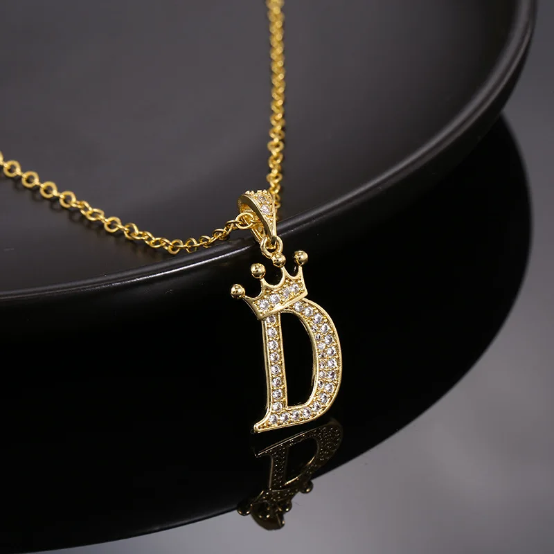 

Crystal A-Z Crown Alphabet Pendant Necklace Women Punk Hip-Hop Luxury Jewelry Fashion Gold Color Initial Letter Chain Necklaces