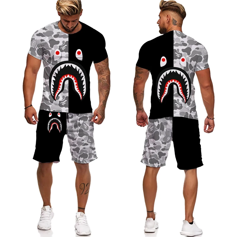 

3d Printing Tracksuit Men Sets T Shirt Shorts Summer 2 Piece Outfit O-Neck Sportswear Man Jogging Sports Suit Men Clothing