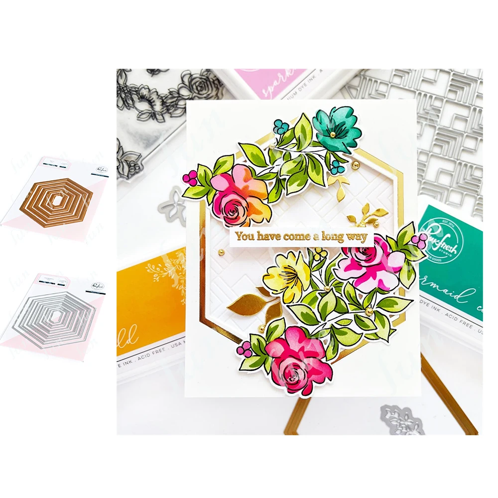 

Nested Hexagons New Paper Craft Metal Cutting Dies Hot Foil Plate Mold Diy Scrapbooking Diary Decor Cut Die Blade Punch Stencils