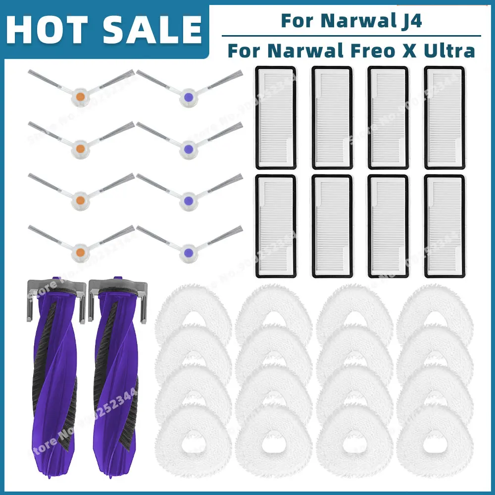 

Совместимость с Narwal Freo X Ultra/Narwal J4, запасные части, аксессуары, роликовая основная боковая щетка, фильтр Hepa, ткань для швабры