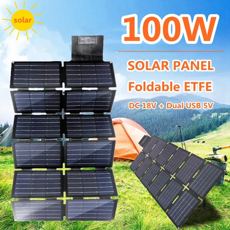 

100 Вт ETFE складная солнечная панель, портативное солнечное зарядное устройство, DC USB выход, солнечные батареи для солнечных генераторов, теле...