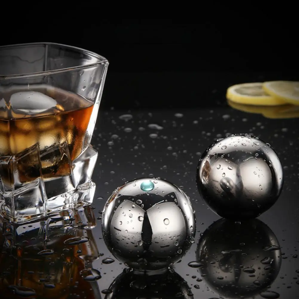 

2Pcs Ice Cube Eco-friendly Rapid Cooling Stainless Steel Wine Whiskey Drink Chiller Ball for Bar Hot Sale