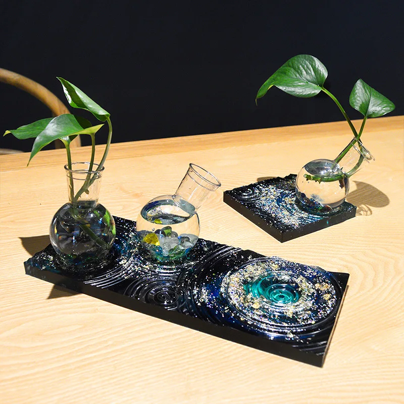 

DIY Vase Base Epoxy Resin Mold Square Flower Pot Tank Tray Ripple Bottom Support Flower Stand Silicone Mould Home Decoration