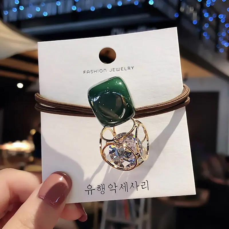 

Simple Hair Ring Female Headdress Hair Rope Hollow Rhinestone Rubber Band High Elastic Hair Accessories