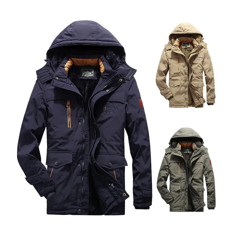 Men Clothing Winter Padded Coat Mid-length Plus Velvet Thick Oversized Coat Men's Outdoor Warm Coat Winter Coats  Clothes