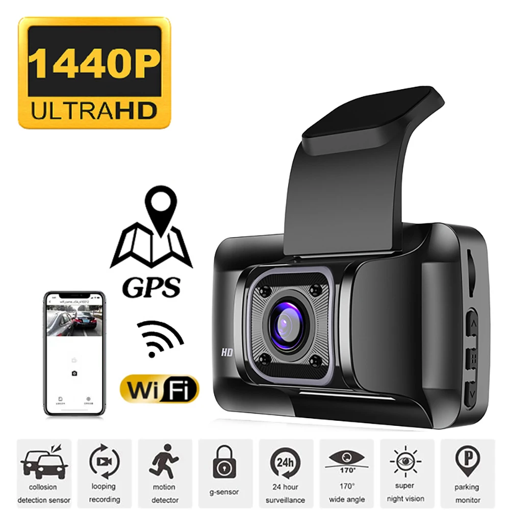 

Автомобильный видеорегистратор WiFi GPS видеорегистратор 1440P HD с двумя объективами видеорегистратор привод видеорегистратор автомобильный черный ящик ночное видение автоматический мониторинг парковки