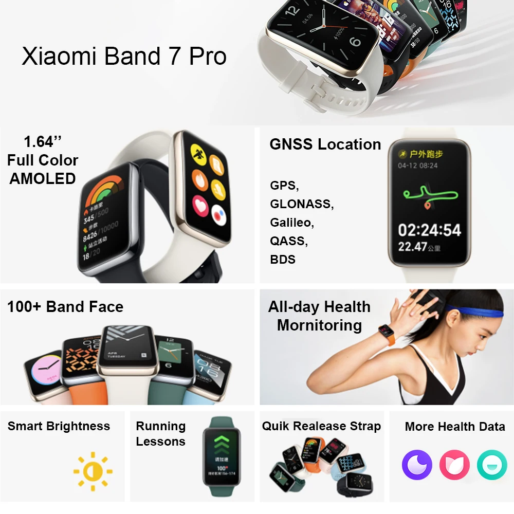 Kup Oryginalny Xiaomi Mi Band 7 Pro Z GPS Inteligentna Bransoletka AMOLED Ekran Tlen Krwi Całodniowe Dane Zdrowotne Fitness Traker Wodoodporny