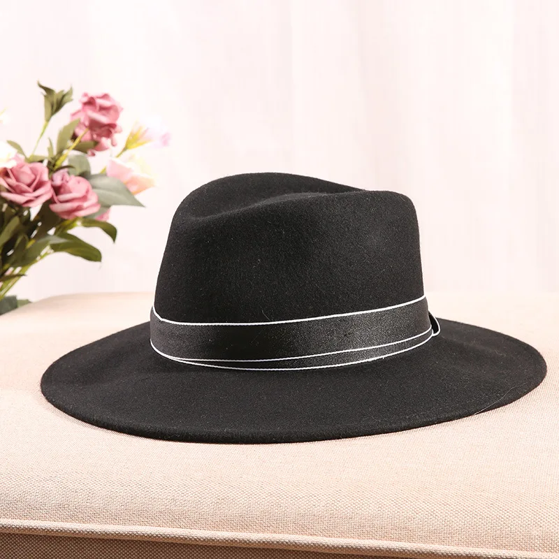 

Winter Wool Fedoras Hats For Women Japan Wild Black Jazz Hat Female Hipster Fashion Casual British Top Hat Wide Brim Trilby Cap
